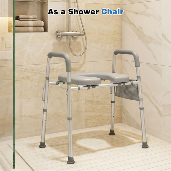 可调节的升高式马桶座（25.5英寸-28英寸宽x 27英寸-31英寸高），容量为300磅，带扶手和储物袋-4