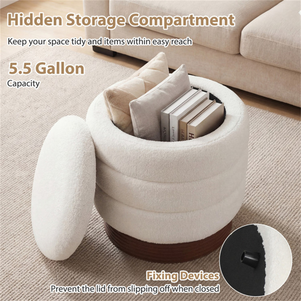 圆形旋转储物脚凳，带实木框架，无需组装，储物空间为5.5加仑-白色-9