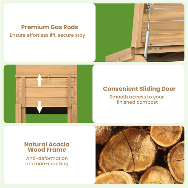 33英寸高的实木堆肥机，顶部和底部易于进入，花园垃圾装饰堆肥箱 -5
