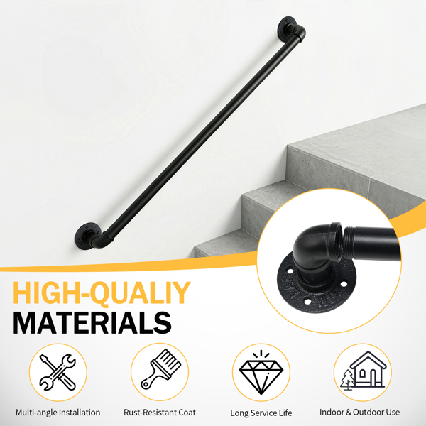 12FT 黑色 三节装 铁质 庭院楼梯扶手-8