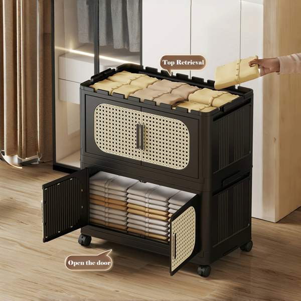 复古黑色，20英寸宽折叠储物柜，4层，19.69英寸×11.81英寸×40.55英寸，带磁性门的可折叠储物箱，带轮塑料储物柜--不支持self-pick up且不支持指定仓库发货-9