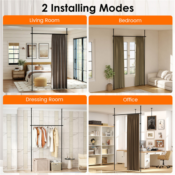 房间分隔帘杆，可调节28“-72”宽x 4-10英尺高重型分隔杆-11