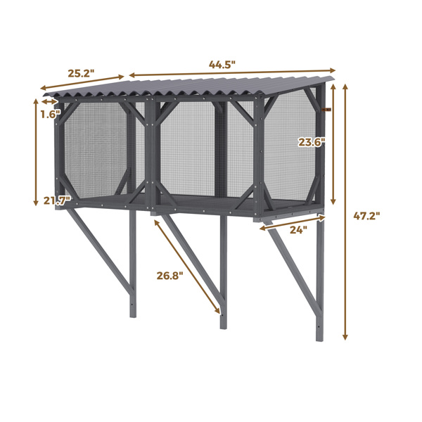 猫咪窗台笼，43.3英寸猫舍户外猫笼，带防虫网，适合晒太阳、小憩和观赏，大型室内猫咪窗台栖息处 - 全天候可用，猫笼(不支持self-pick up且不支持指定仓库发货)-6
