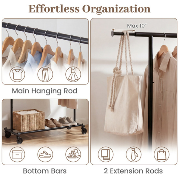 带伸缩杆的可调式金属卷衣架，104.1-156.2×44.45×154.94cm，3.86kg重型衣架-8