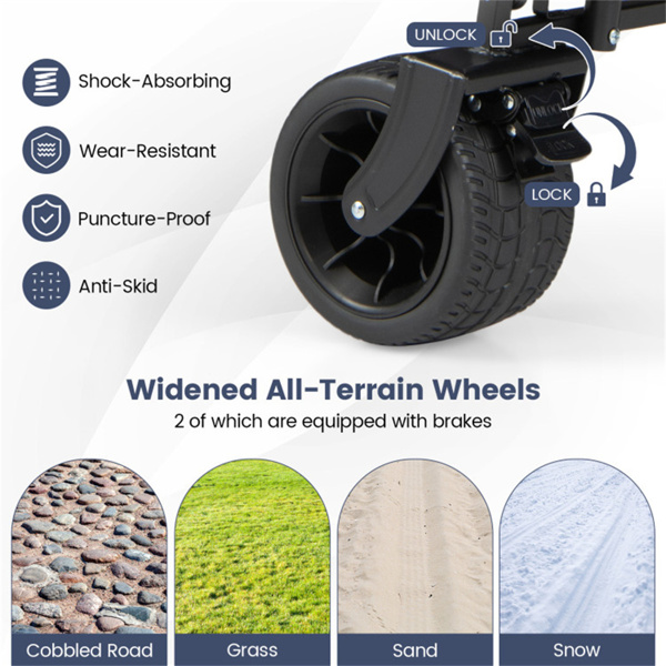 可折叠多功能车、可调节把手户外货车、带制动器的防刺穿车轮、可拆卸袋和侧袋 - 黑色-7