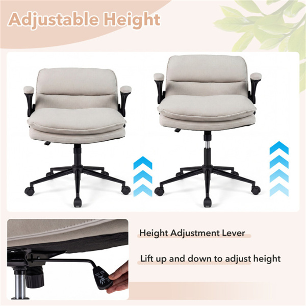 带翻转扶手的Criss十字椅，带可调节高度和摇摆功能的人造皮革交叉腿办公椅-米色-6