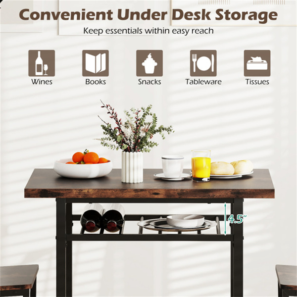 三件套餐桌（粗犷棕色 + 黑色），节省空间的椅子下折叠设计-5