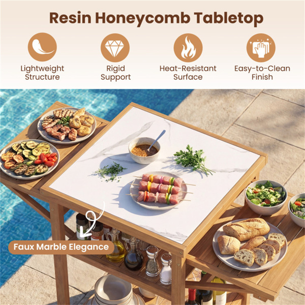 相思木户外烧烤桌，带落叶，烧烤准备站，带人造大理石树脂台面-7