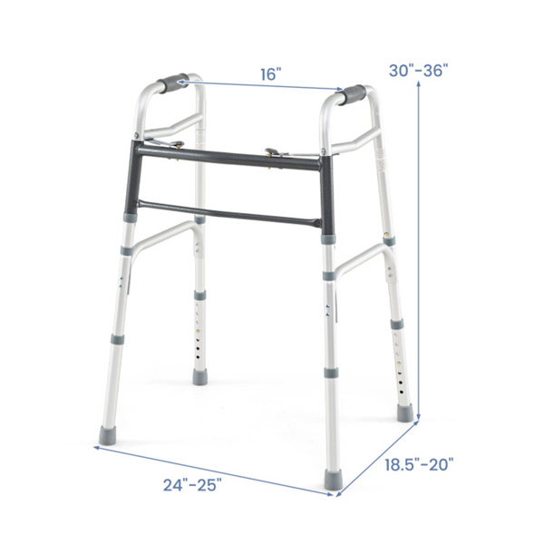 银色可折叠步行车，2按钮折叠机构和7级可调高度（30“-36”），容量350LBS-4