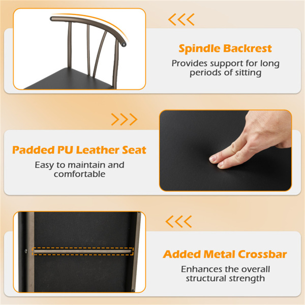 5件套4人工业餐桌，乡村橡木餐桌，配4把PU皮椅-5