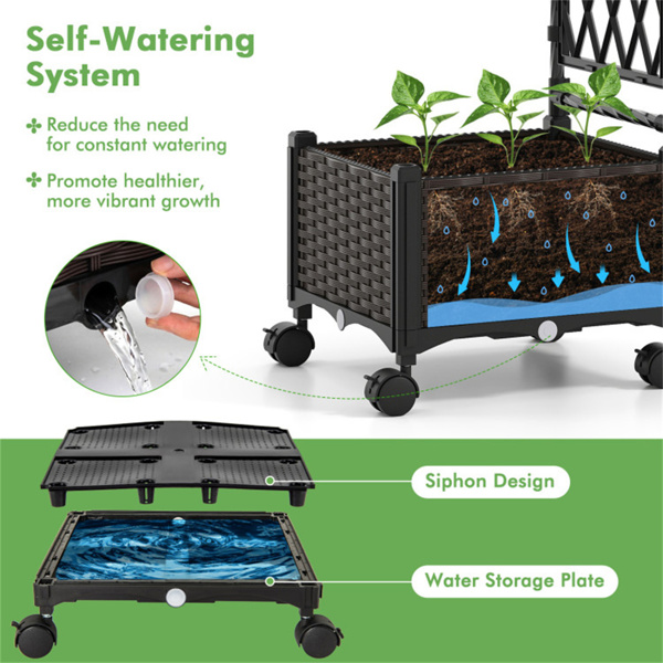 5英尺自浇水垂直高架花园床，带格栅和可锁轮子，2种配置高架花盆，用于露台阳台-7