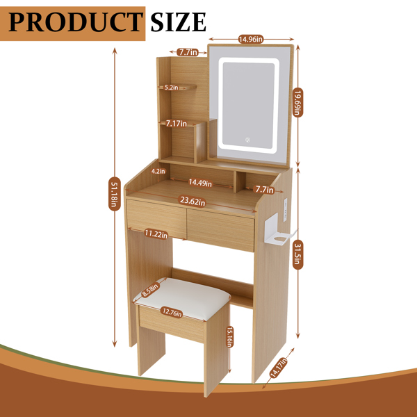 带LED照明镜、电源插座、吹风机支架和凳子的梳妆台 – 适用于小卧室的紧凑型梳妆台（木质）不支持self-pick up且不支持指定仓库发货-13
