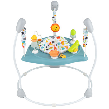 3层高度可调婴儿弹跳器，带多功能玩具，稳定的金属框架跳跃器 -蓝色