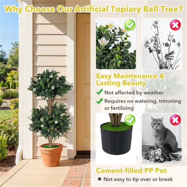 一套2棵36英寸的人造黄杨木花枝树，室内外人造植物-8