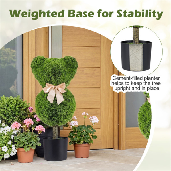 2件套可爱的熊皮树，配以水泥加重的花盆，室内外采用逼真的绿色假Boxwood装饰-8