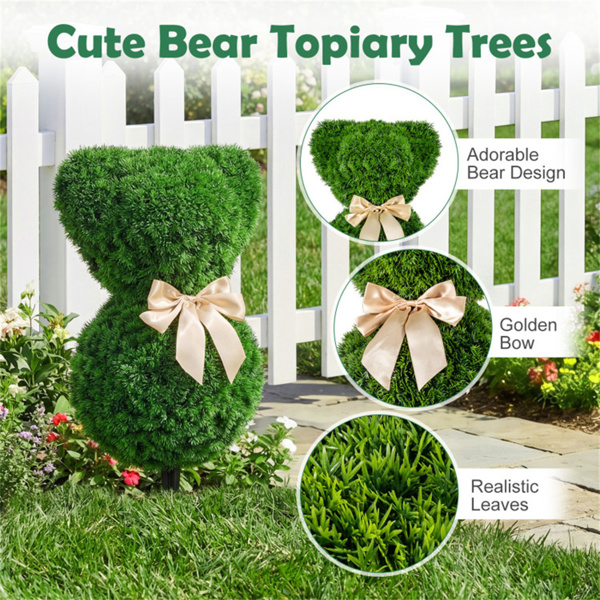 2件套奇形怪状的熊树人造黄杨木绿色金蝴蝶结室内外春季装饰-9