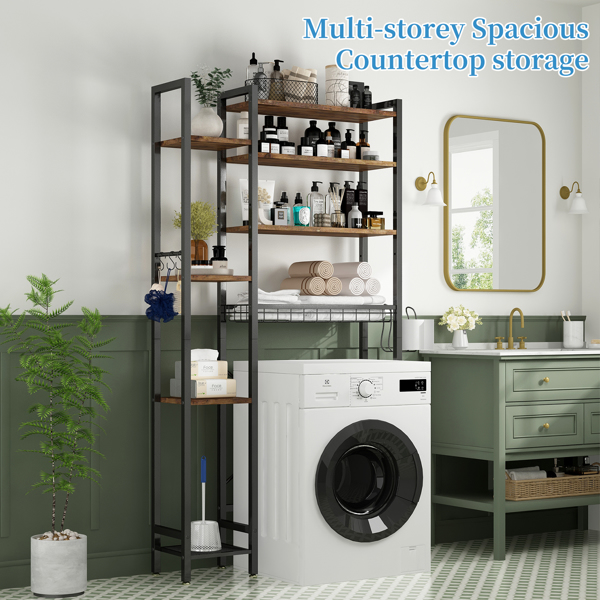 8层马桶上方置物架，带侧架，可调节层板和沥水篮，独立式浴室收纳架，适用于阳台、洗衣房（复古棕色）--不支持self-pick up且不支持指定仓库发货-7