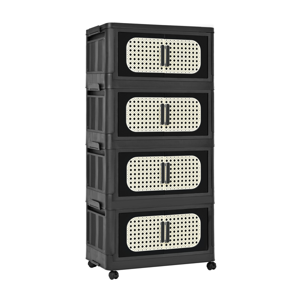 复古黑色，20英寸宽折叠储物柜，4层，19.69英寸×11.81英寸×40.55英寸，带磁性门的可折叠储物箱，带轮塑料储物柜--不支持self-pick up且不支持指定仓库发货-11