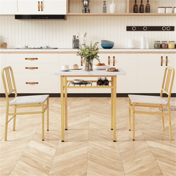 三件套餐桌（白色+金色），节省空间的椅子下折叠设计-3