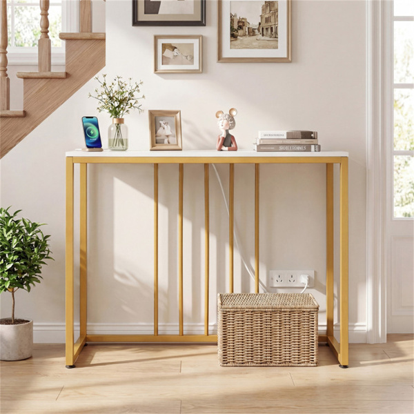 39英寸控制台桌，带内置充电站，窄入口桌，带USB和Type-C端口-9