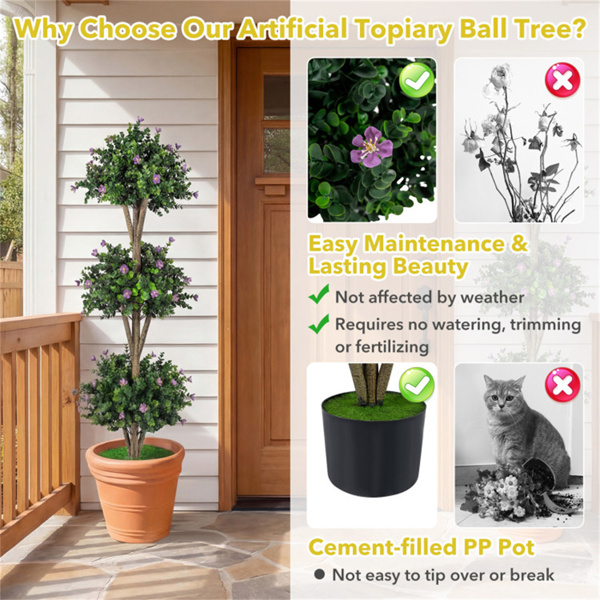 51英寸人工黄杨木修枝树，59朵花，逼真的人造常青植物-紫色-8