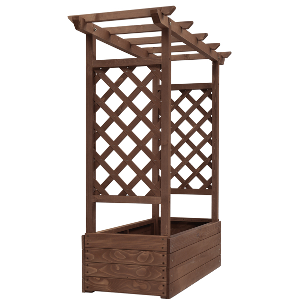 110*44.5*113CM 碳化色 带拱形格子 高架花园床 杉木 木种植-10