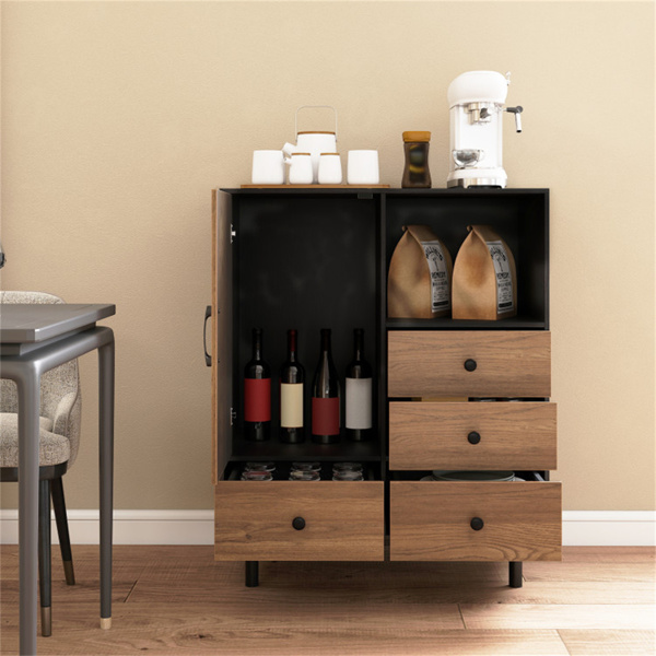 中世纪现代四抽屉餐具柜，带储物空间 - 黑色-4