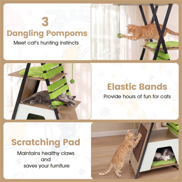 73英寸多层猫树，带公寓和鲈鱼，多猫攀爬塔，带抓地垫和互动玩具-5