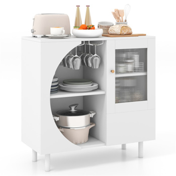 31.5英寸独立式储物柜，带抽屉和新月形翻盖，适用于厨房和餐厅