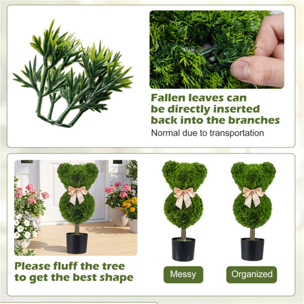 2件套可爱的熊皮树，配以水泥加重的花盆，室内外采用逼真的绿色假Boxwood装饰-7