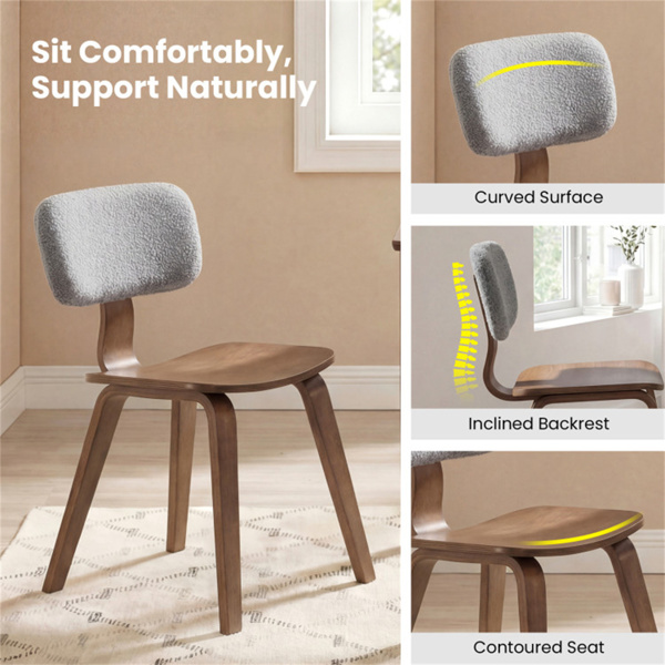 一套2把餐椅（灰色和胡桃木色），泰迪天鹅绒内饰和毛绒衬垫设计-6