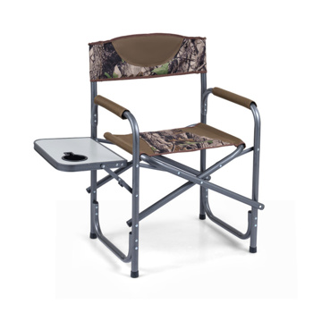 400LBS重型折叠露营椅，带边桌和杯架，户外带衬垫的董事椅-迷彩色