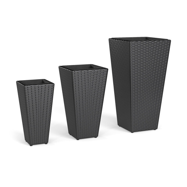 一套3个PP藤条花盆，带金属框架和内盆，可堆叠的室内外高花盆-3