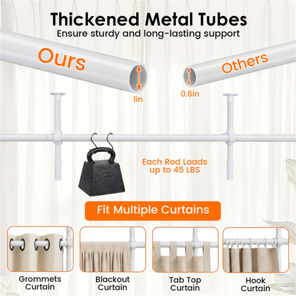 免钻L形房间分隔帘杆，可调节28“-142”宽x 4-10英尺高重型分隔杆-白色-8