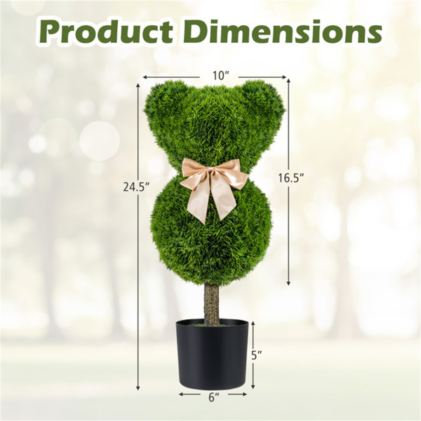 2件套可爱的熊皮树，配以水泥加重的花盆，室内外采用逼真的绿色假Boxwood装饰-6