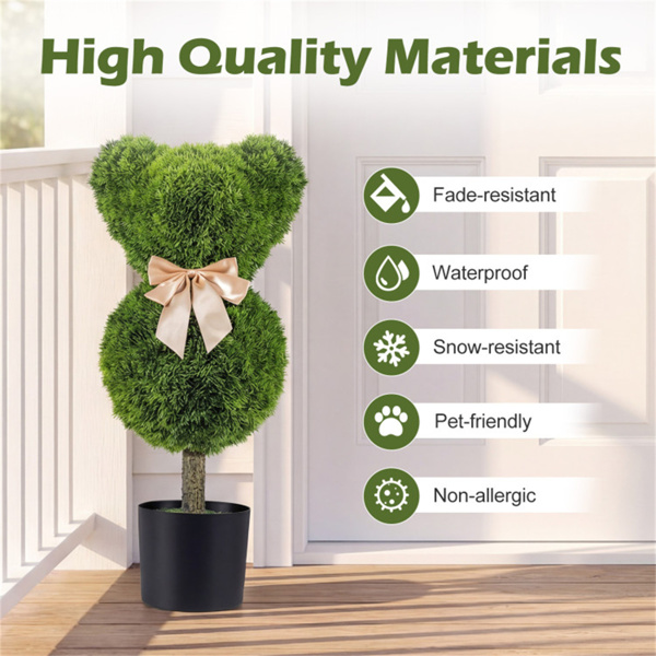 2件套可爱的熊皮树，配以水泥加重的花盆，室内外采用逼真的绿色假Boxwood装饰-3