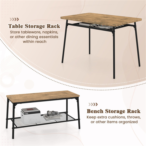 棕色+黑色4件套餐桌，带长凳和两把椅子，设计节省空间-4