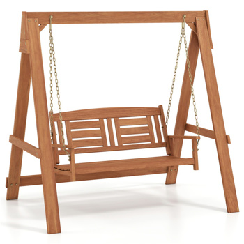 2人硬木门廊秋千，带支架，可容纳800磅的室外露台秋千，适用于花园池畔