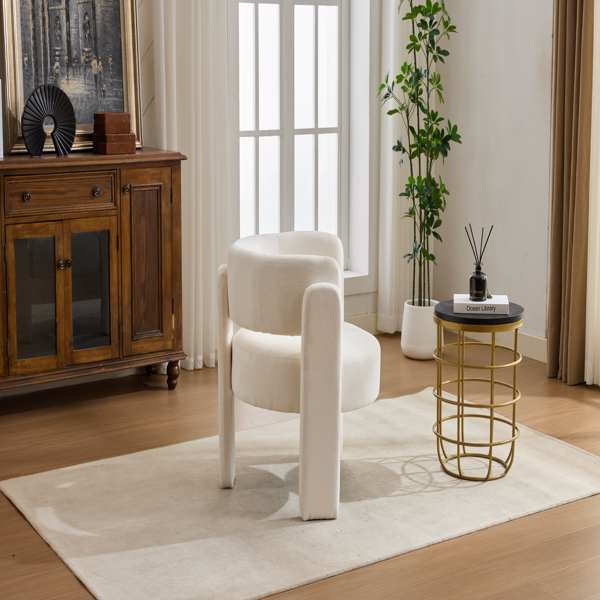 现代休闲单人椅，时尚圈绒面料休闲扶手椅，舒适软垫单人沙发椅，适用于客厅、卧室、公寓、办公室 - 白色-4