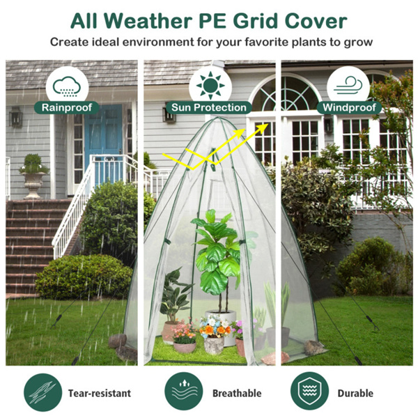 六角形迷你温室，带拉链门和卷帘窗，PE覆盖室外植物房 - 白色-7