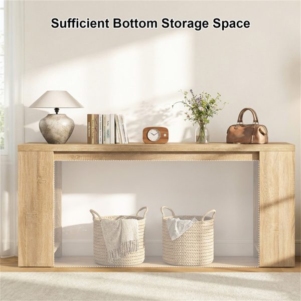 71英寸长农舍控制台桌，带底部储物架的窄入口桌-8