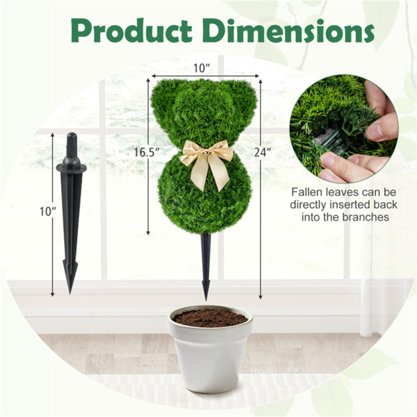 2件套奇形怪状的熊树人造黄杨木绿色金蝴蝶结室内外春季装饰-4