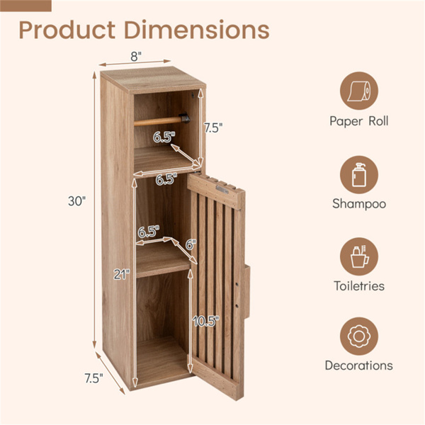 8英寸超薄窄卫生纸柜，带可调节架子，适用于小空间的超薄浴室储物柜-4