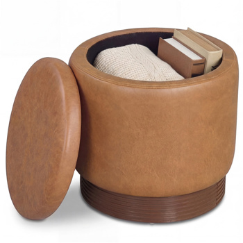 棕色360°旋转储物奥斯曼，43.18×45.72cm仿皮梳妆台凳，带26.50L隐藏空间