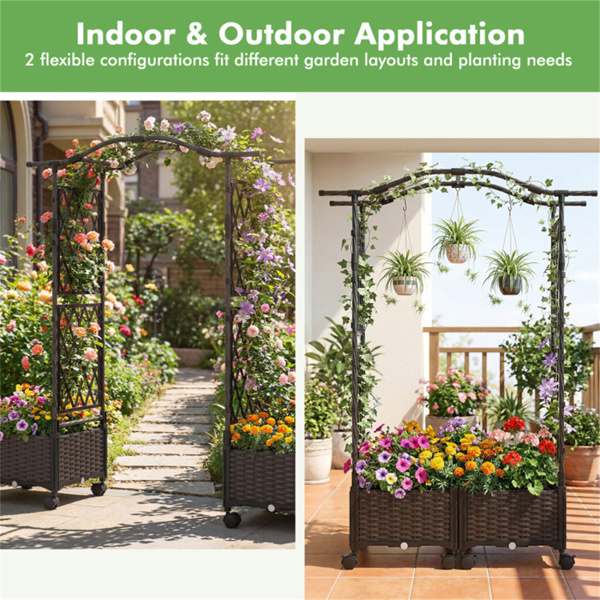 5英尺自浇水垂直高架花园床，带格栅和可锁轮子，2种配置高架花盆，用于露台阳台-8