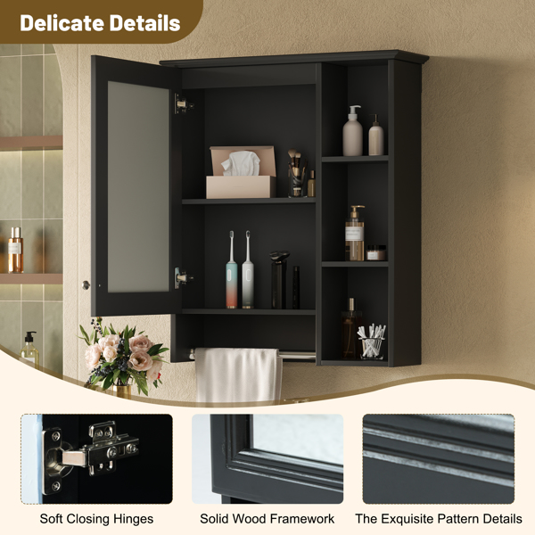 三合一浴室镜柜，24英寸壁挂式药柜，带可调节搁板和塔架，高清镜面带储物空间，适用于浴室梳妆台--不支持self-pick up且不支持指定仓库发货-7