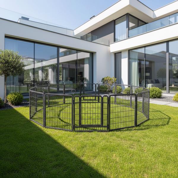 户外加宽型狗狗游戏围栏，16片式加厚面板，40英寸高，防锈，带门，便携式，适用于房车露营地，总长37英尺，111平方英尺，雪黑色--不支持self-pick up且不支持指定仓库发货-2