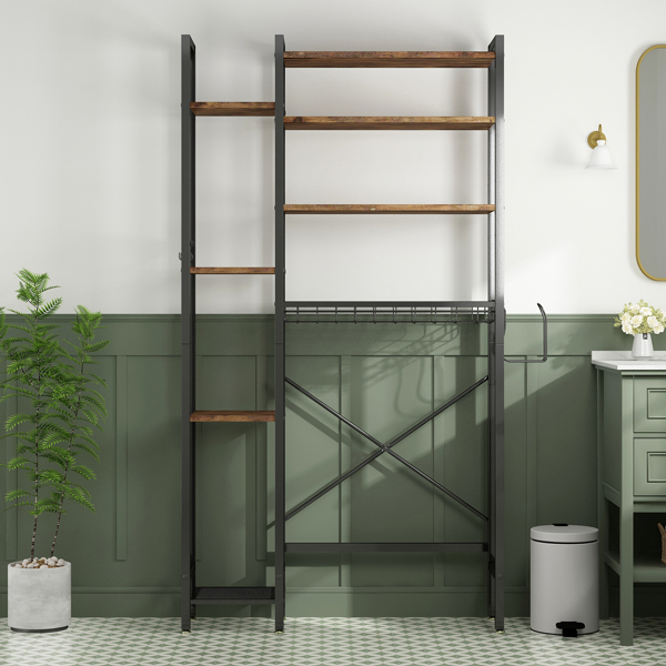 8层马桶上方置物架，带侧架，可调节层板和沥水篮，独立式浴室收纳架，适用于阳台、洗衣房（复古棕色）--不支持self-pick up且不支持指定仓库发货-12