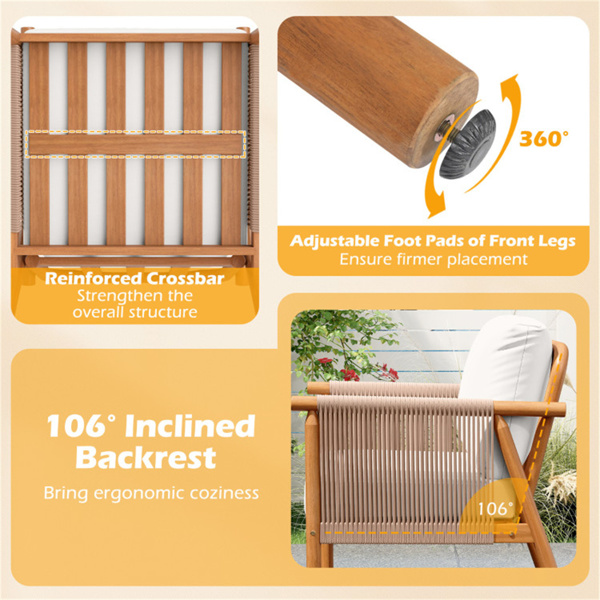 白色波西米亚庭院相思木椅，带编织绳扶手，门廊阳台用软垫户外装饰椅-6