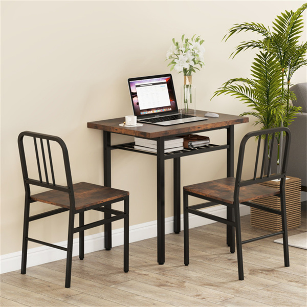 三件套餐桌（粗犷棕色 + 黑色），节省空间的椅子下折叠设计-8